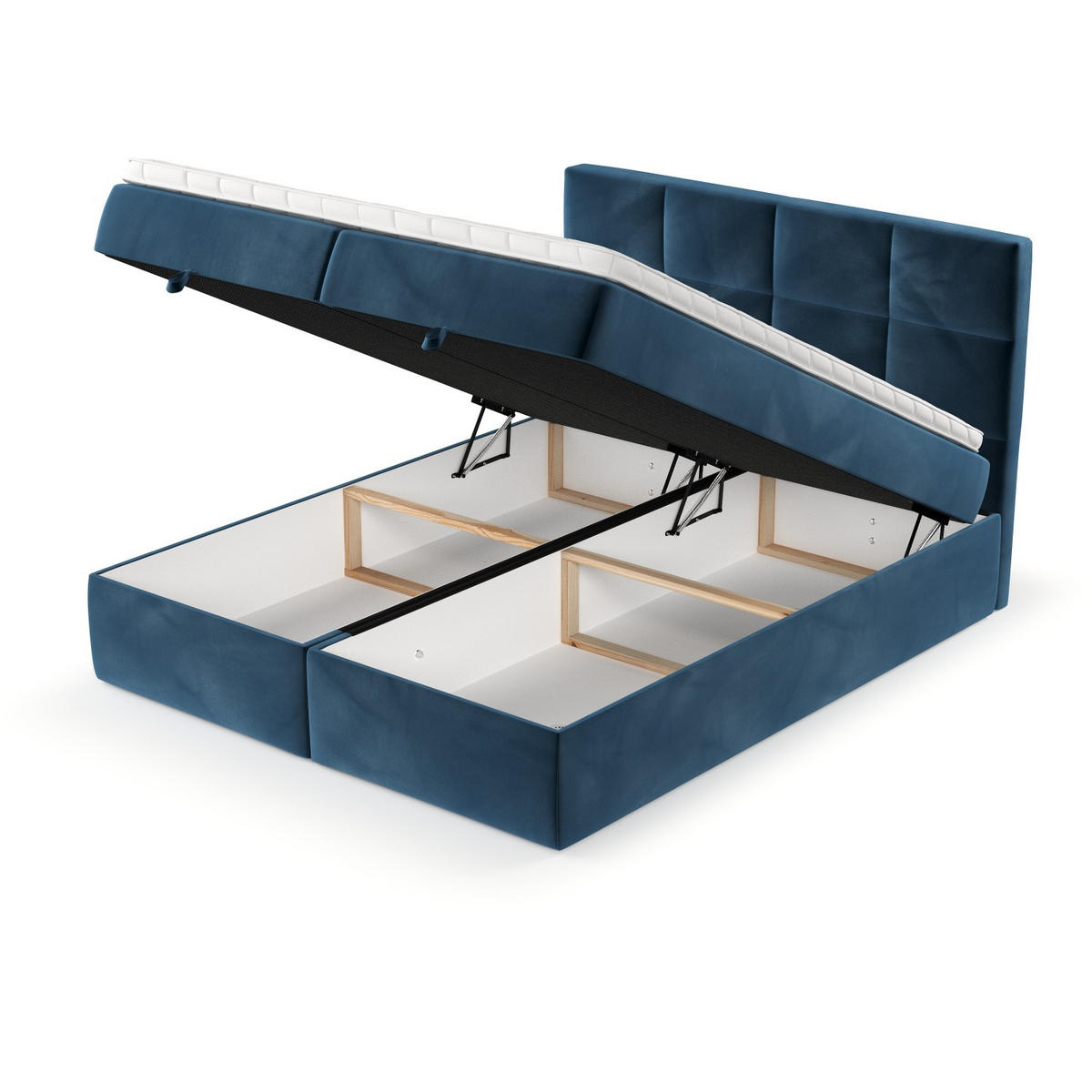 BOXBETT Velto 200/200 cm Dunkelblau im Kronos Stoff - Schwarz/Dunkelblau, Holz/Holzwerkstoff (200/200cm) - AltaBeds