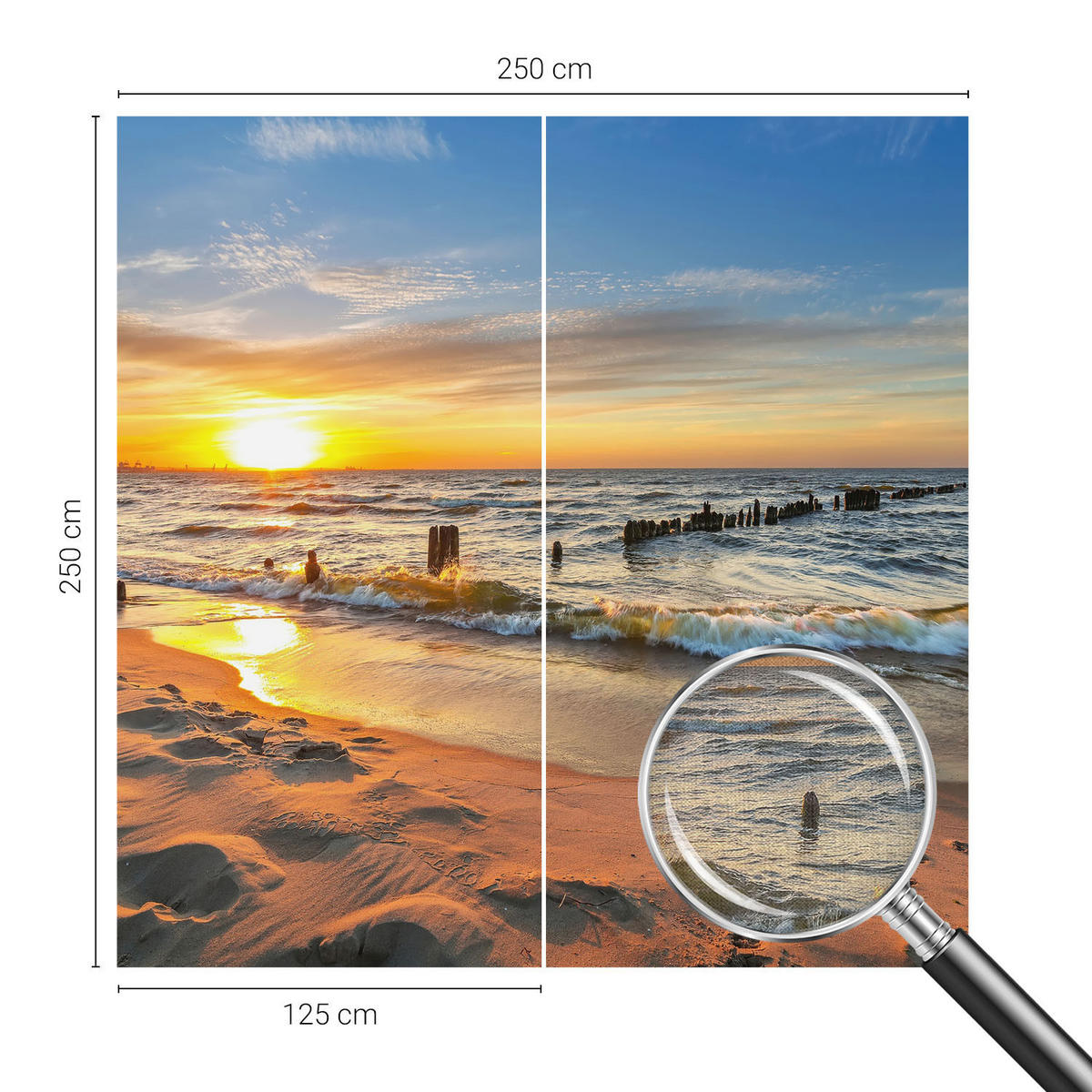 FOTOTAPETE 250x250 cm - Sonnenuntergang am Strand - Gelb, Textil (250/250cm) - Wallfluent