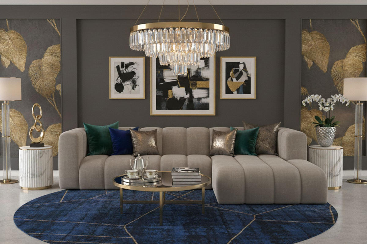 ECKSOFA L-Form Grand L 287 cm, Veloursstoff Salvador, Grau, Rechts - Grau, Holz (287/179cm) - Kaiser Möbel