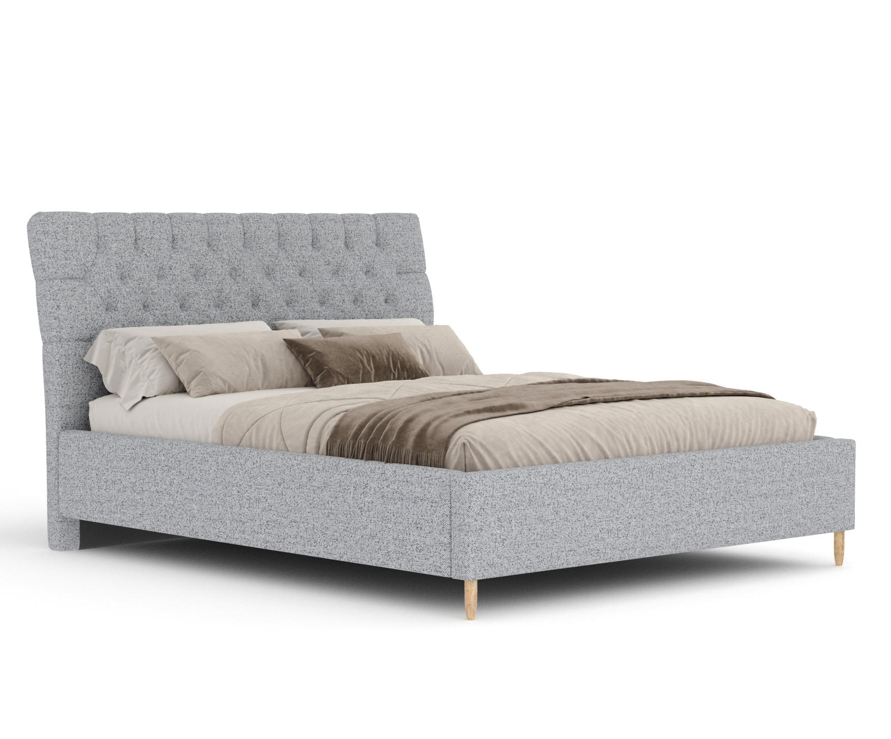 POLSTERBETT Vezzola Grau 120/200 cm im Webstoff - Naturfarben/Grau, Holz/Holzwerkstoff (120/200cm) - Maison de Reve