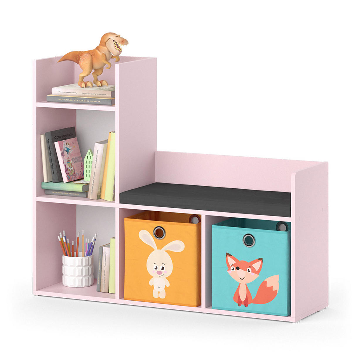 KINDERREGAL Luigi Rosa 107.2 x 88.6 cm mit 2 Faltboxen (bunt) - Pink, Holzwerkstoff (107.2/88.6/30.9cm) - Vicco