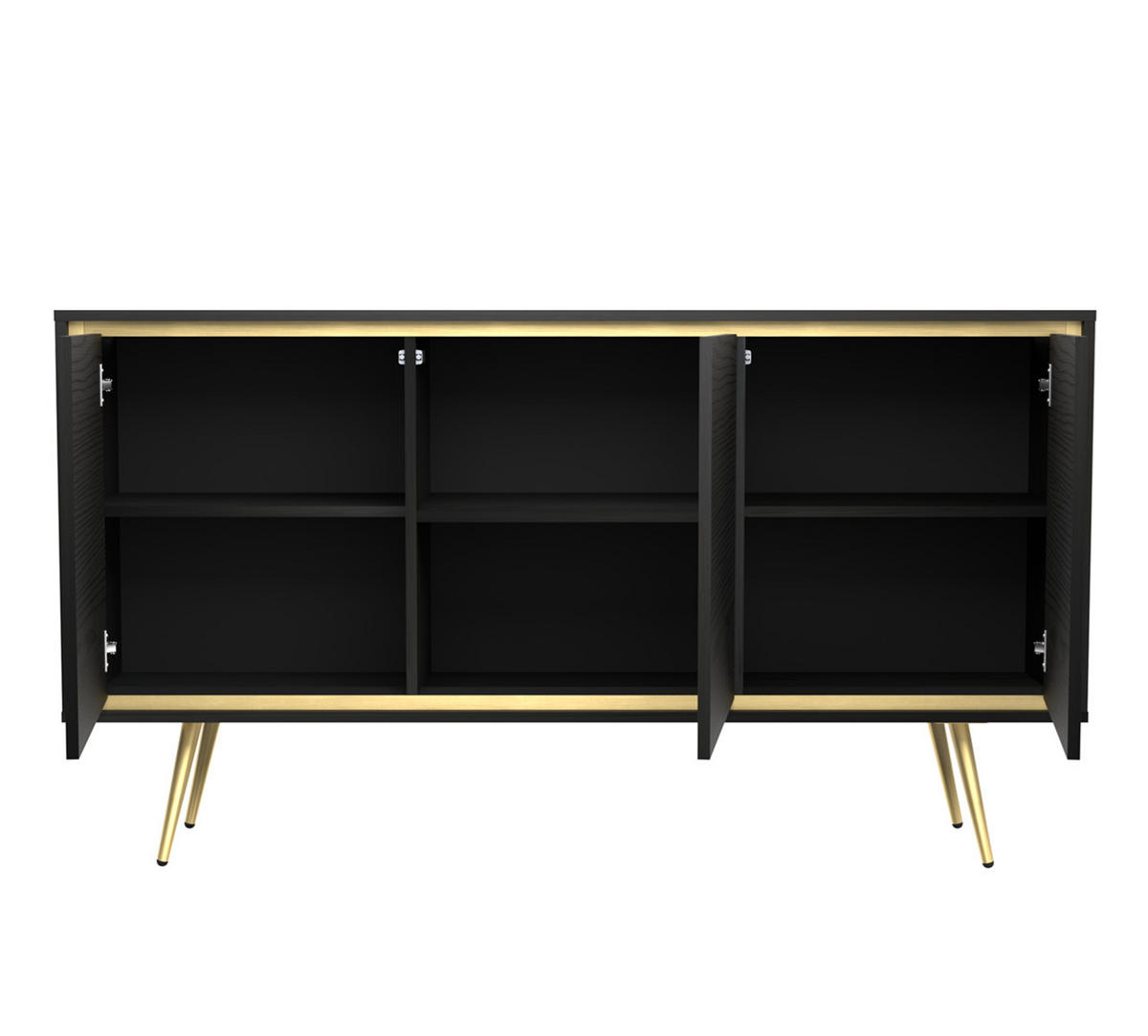 KOMMODE Torina Schwarz, Türkommode mit Goldbeine - Goldfarben/Schwarz, Holzwerkstoff/Metall (150/80/40cm) - Bettso