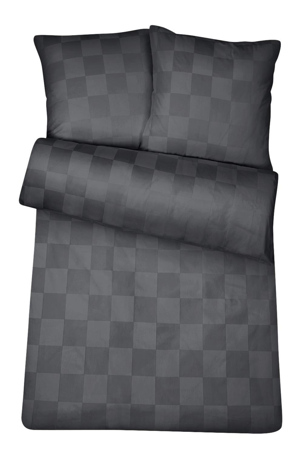 BETTWÄSCHE Damast 135x200 Grau kariert - Bettbezug aus 100% Baumwolle - Anthrazit, Textil (135/200cm) - Carpe Sonno