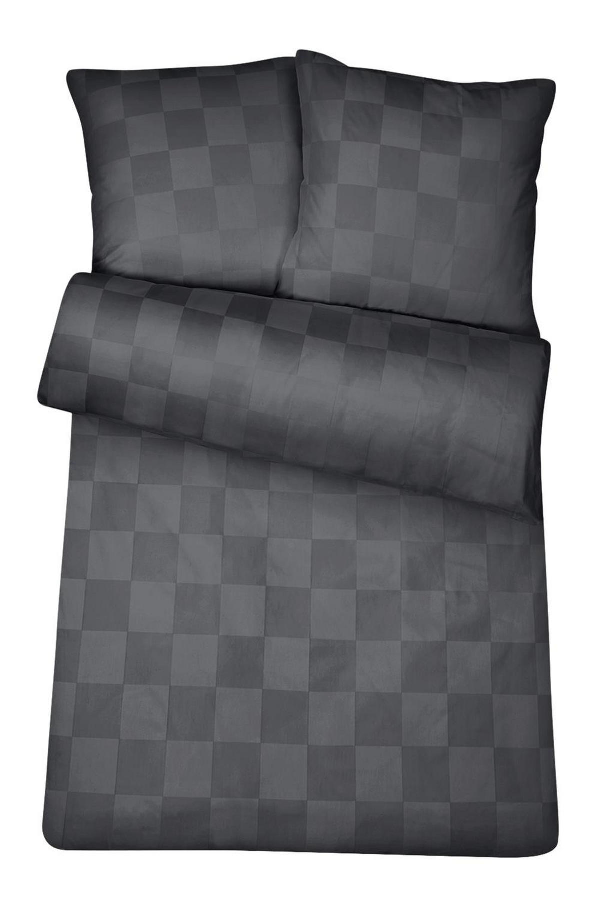 BETTWÄSCHE Damast 135x200 Grau kariert - Bettbezug aus 100% Baumwolle - Anthrazit, Textil (135/200cm) - Carpe Sonno