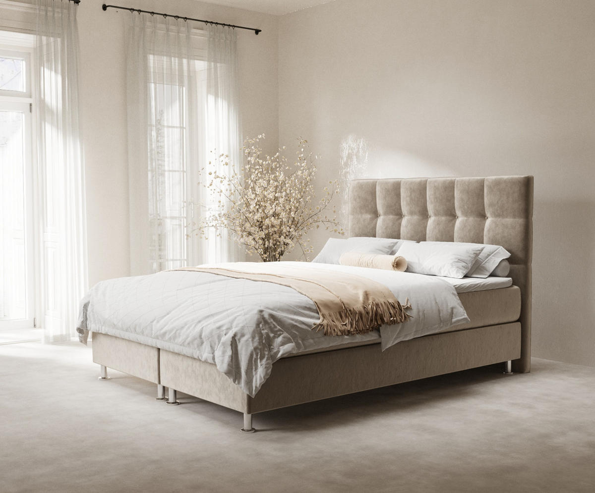 BOXSPRINGBETT Chanton Beige 180/200 cm mit Latex-Topper - Beige/Silberfarben, Holz/Holzwerkstoff (180/200cm) - Maison de Reve