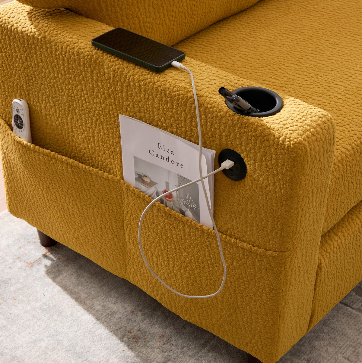 SOFA 2-Sitzer mit USB-C LED Chenille Mustard Yellow - Gelb, Kunststoff (203/86/77.5cm) - Meubliv