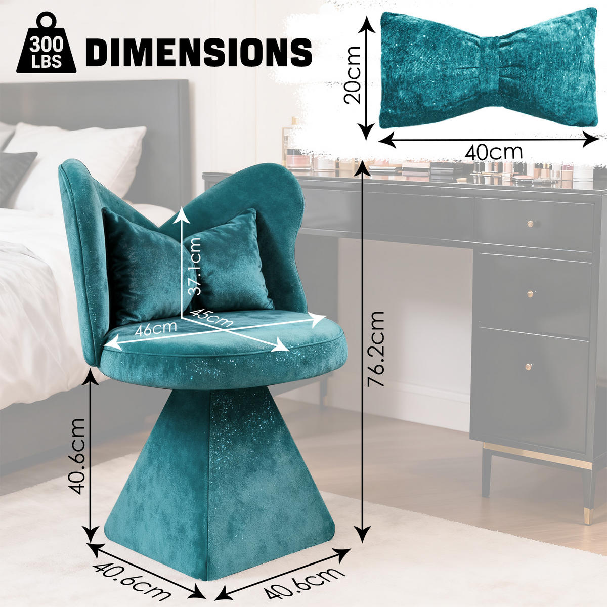 DREHBARER Polsterstuhl Stoff mit Schmetterlings-Rückenlehne 360° drehbar 52/52/78 cm Blau - Blau, Textil (52/78/52cm) - Redom