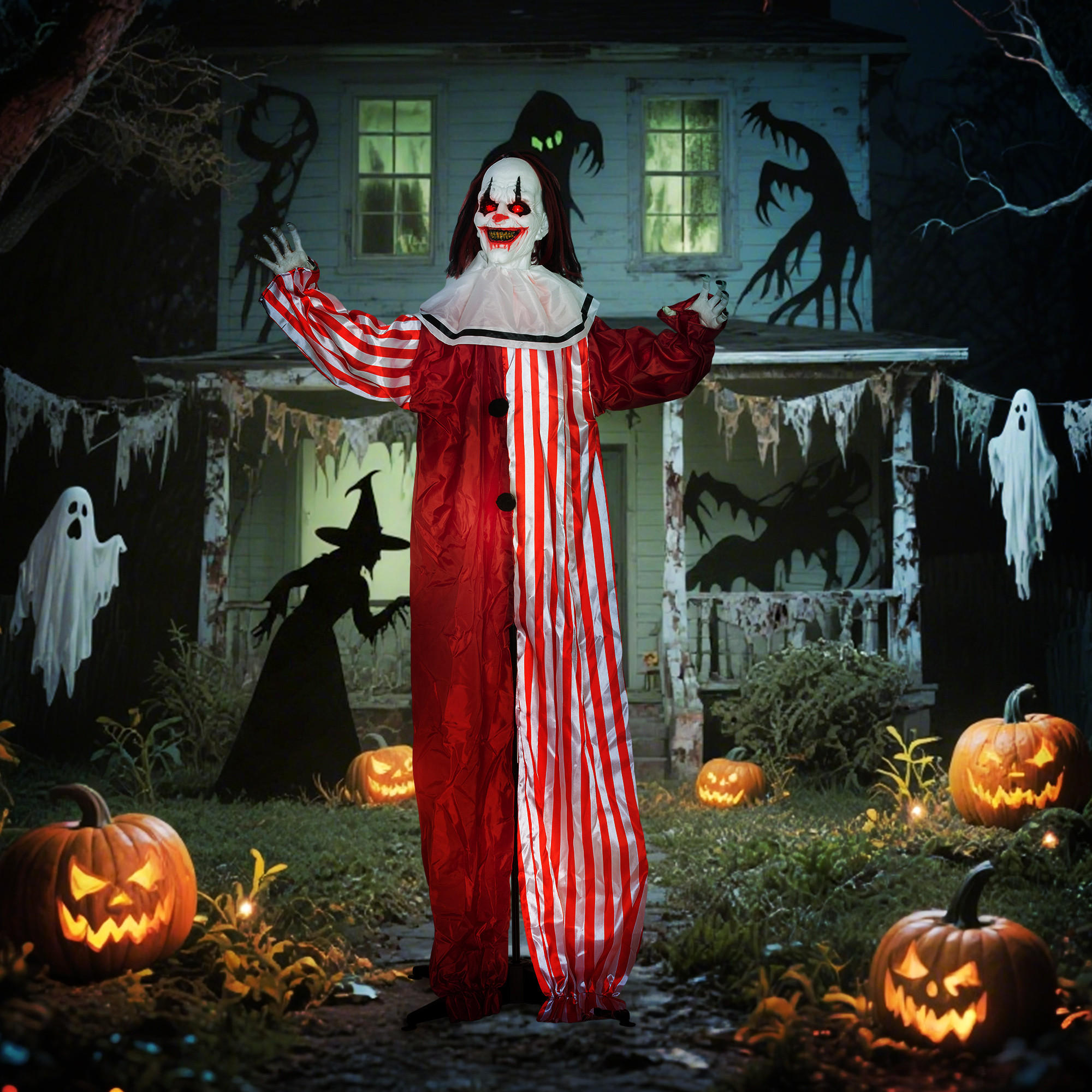 HALLOWEEN-DEKORATION Clown 165 cm mit LED-Lichter, Soundfunktion - Rot, Textil (16/165/70cm) - Outsunny