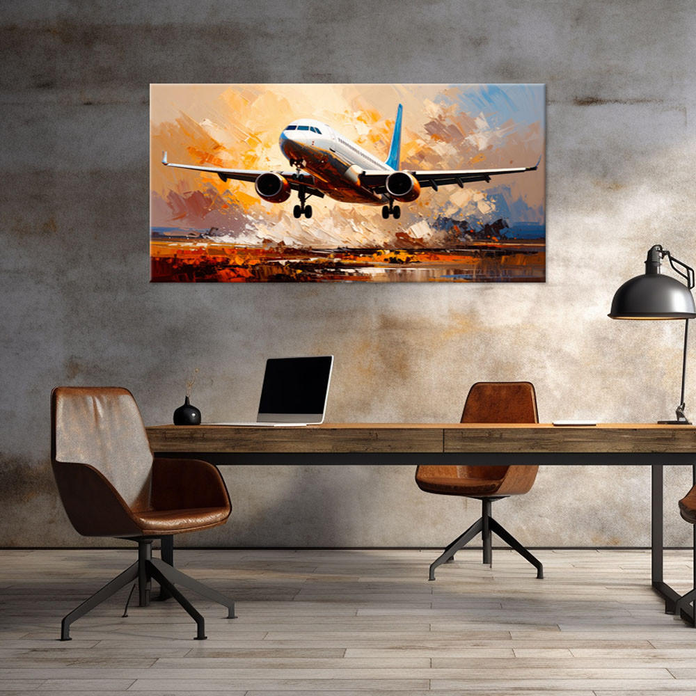 LEINWANDBILD Passagierflugzeug 80x40cm - Beige, Textil (80/40cm) - Feeby