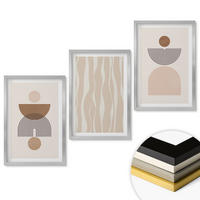 WANDBILDER 3er Set - 40x60 cm Silberner Rahmen - Abstrakte Formen braun beige - Silberfarben, Kunststoff (40/60cm) - ArtPrintCave
