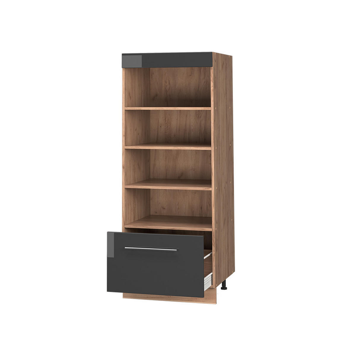 KÖKSHYLLA Fame-Line, Antracit högblank/Goldkraft ek, 60 cm - Honungsek/Svart högglans, Träbaserade material (60/153.6/58.1cm) - Vicco