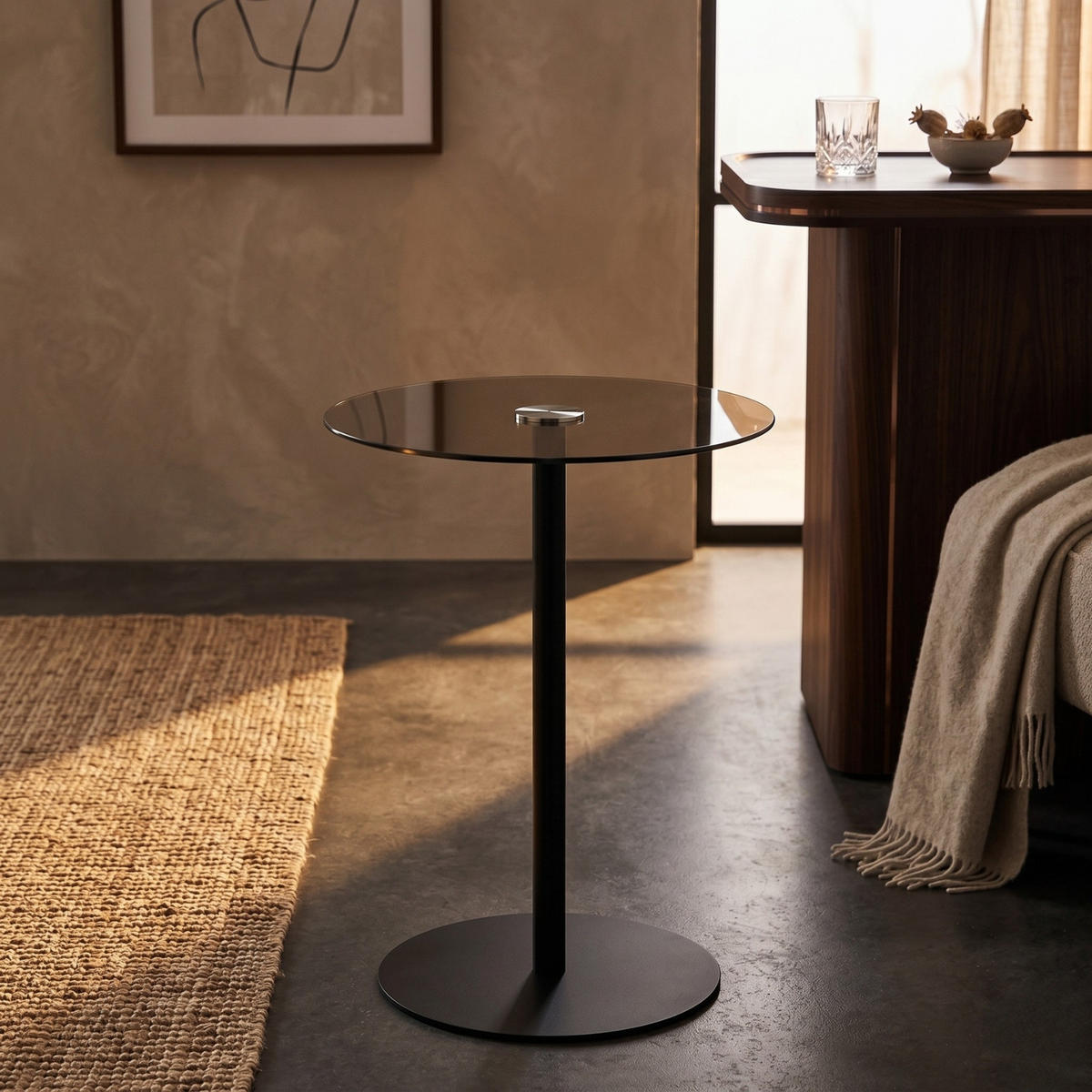 BEISTELLTISCH aus Metall mit Glasplatte Braun 35/35/53 cm - Schwarz, Glas (35/35/53cm) - Home Styling Collection