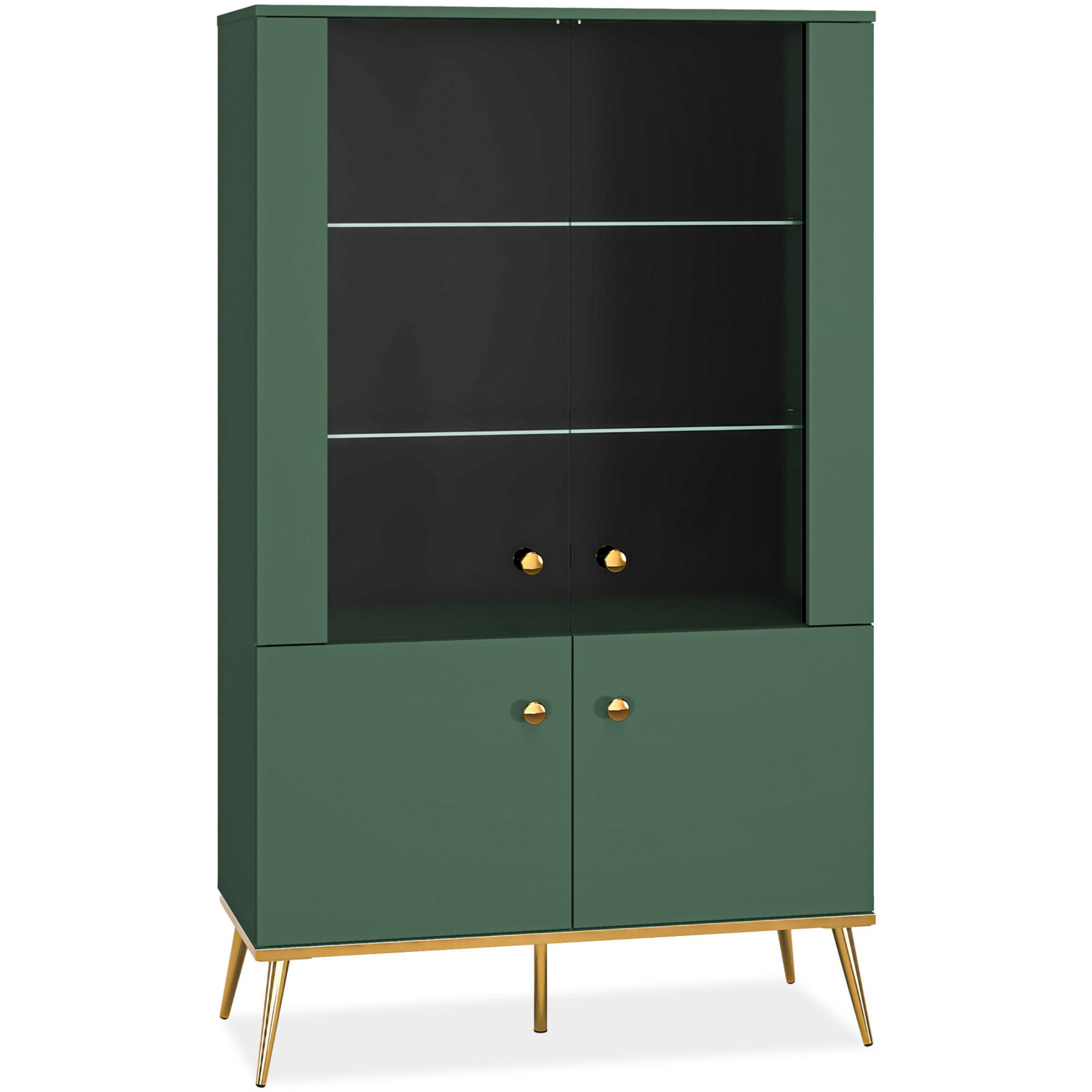 VITRINENSCHRANK ARICIA mit Glaseinlegeböden, Grün - Grün, Holz (92/152/40cm) - KONSIMO®