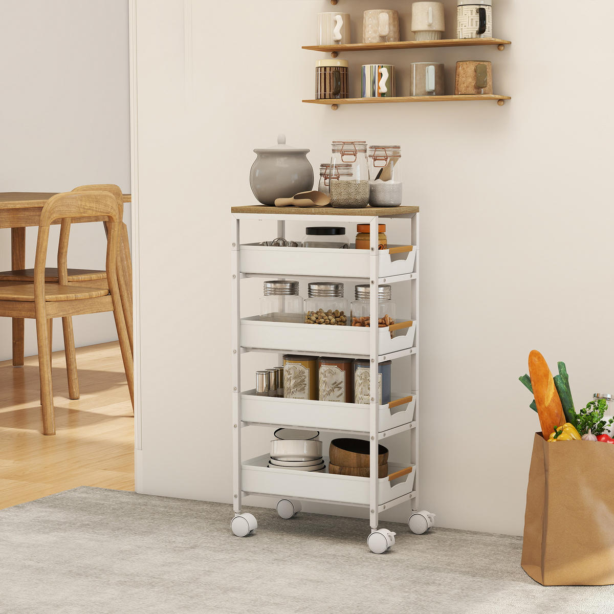 KÜCHENWAGEN Metall Kunststoff Weiß - Weiß, Kunststoff/Metall (24/82/39.5cm) - HOMCOM