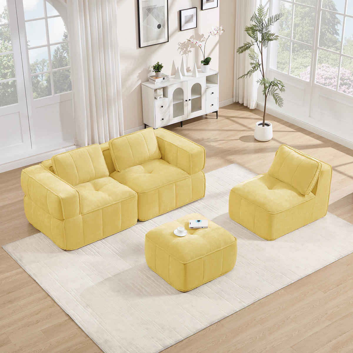ECKSOFA 271/162/67 cm Gelb mit 1 Fußhocker - Gelb, Textil (271/162cm) - Oxeza