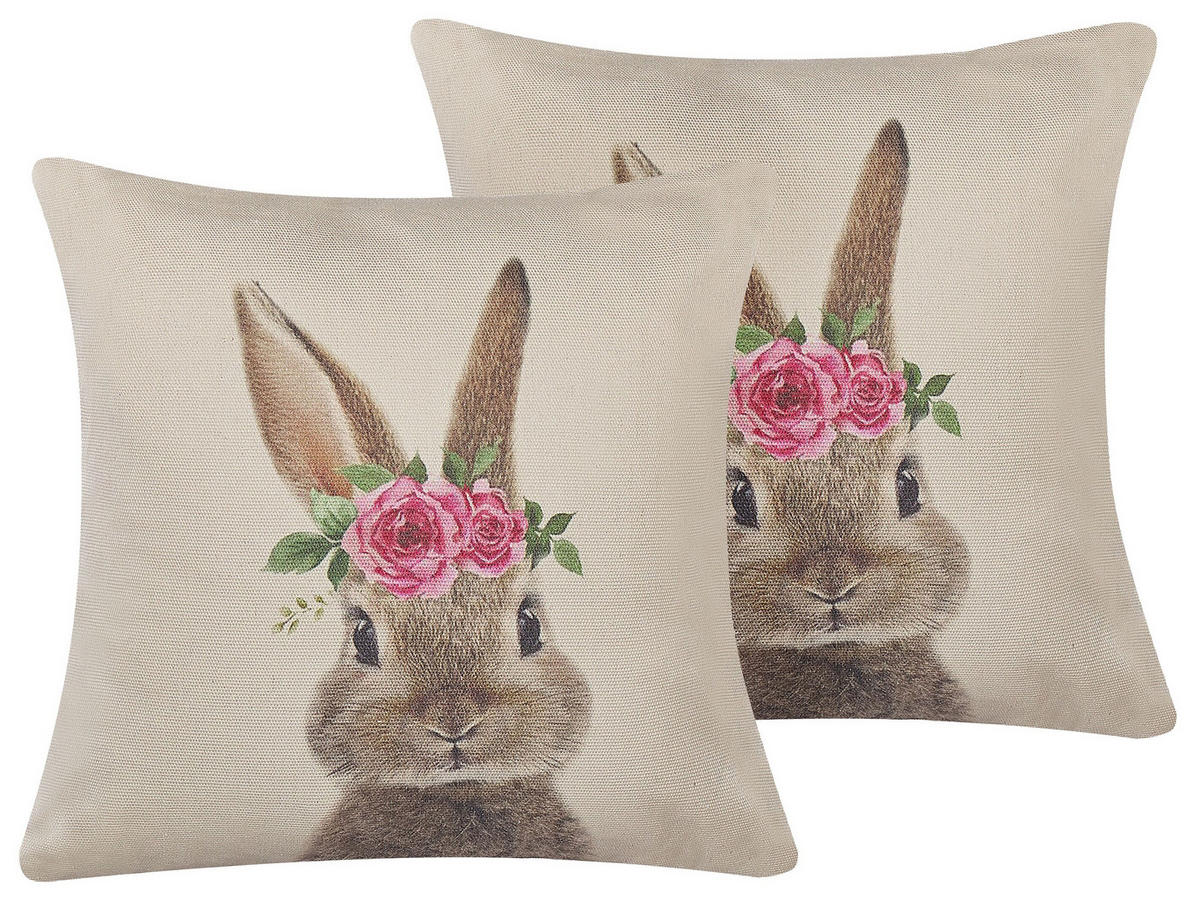 DEKOKISSEN 2er-Set Taupe 45/45 cm Tulipa - Graubraun, Naturmaterialien/Textil (45/45cm) - Beliani