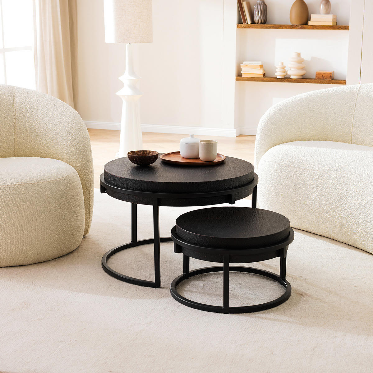 COUCHTISCH-SET - Antik Schwarz, 2-teilig - Schwarz, Holzwerkstoff/Metall (70/70/45cm) - home24