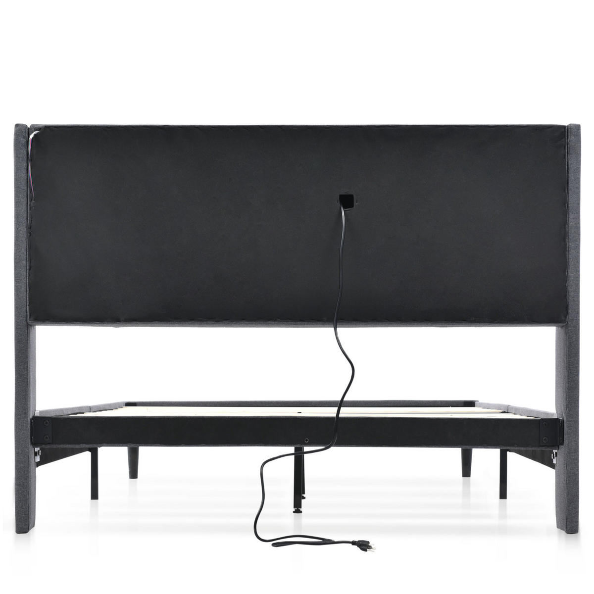 ČALOUNĚNÁ postel 160/200 cm masivní dřevo šedá, s úložným čelem, USB a LED - šedá, dřevo (160/200cm) - BEAOK