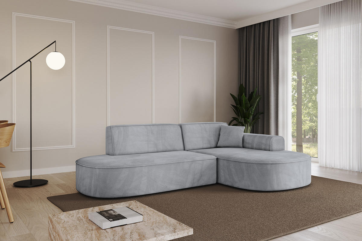 ECKSOFA Ottomane Rechts MARI-L1 - 243x171x79 cm Grau Velours - Schwarz/Grau, Holzwerkstoff/Kunststoff (171/243cm) - ALTDECOR