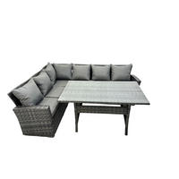 GARTENLOUNGE mit Ecksofa Polyrattan Dunkelgrau 6-Sitzer - Dunkelgrau/Grau, Glas/Kunststoff - Fimous