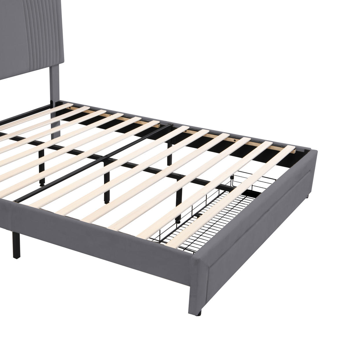 POLSTERBETT 140x200 cm LED USB Schubladen grau - Grau, Textil (140/200cm) - LEBENLANG