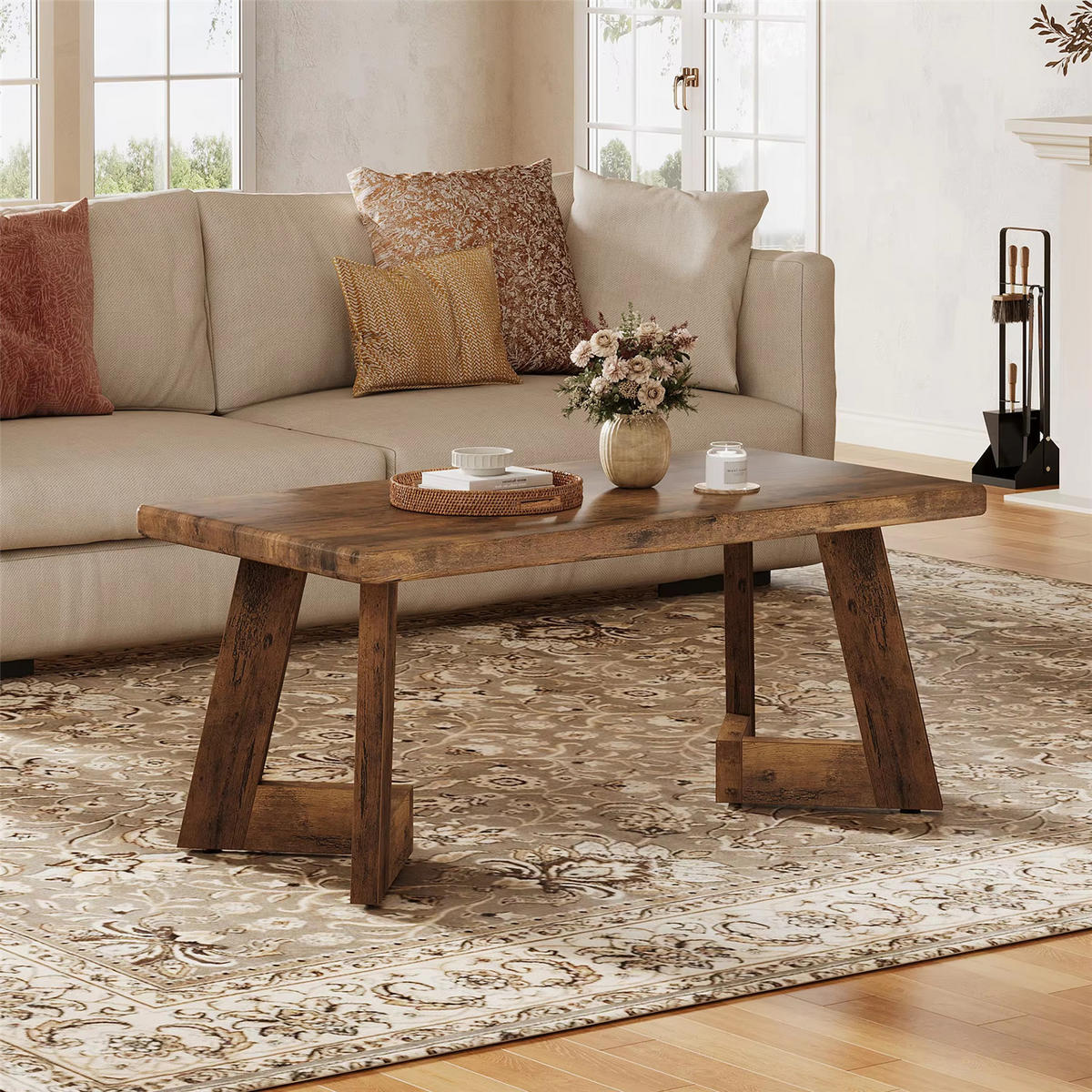 COUCHTISCH Landhaus 120 cm mit V-Beinen - Braun, Holz (60/120/51cm) - Kaket