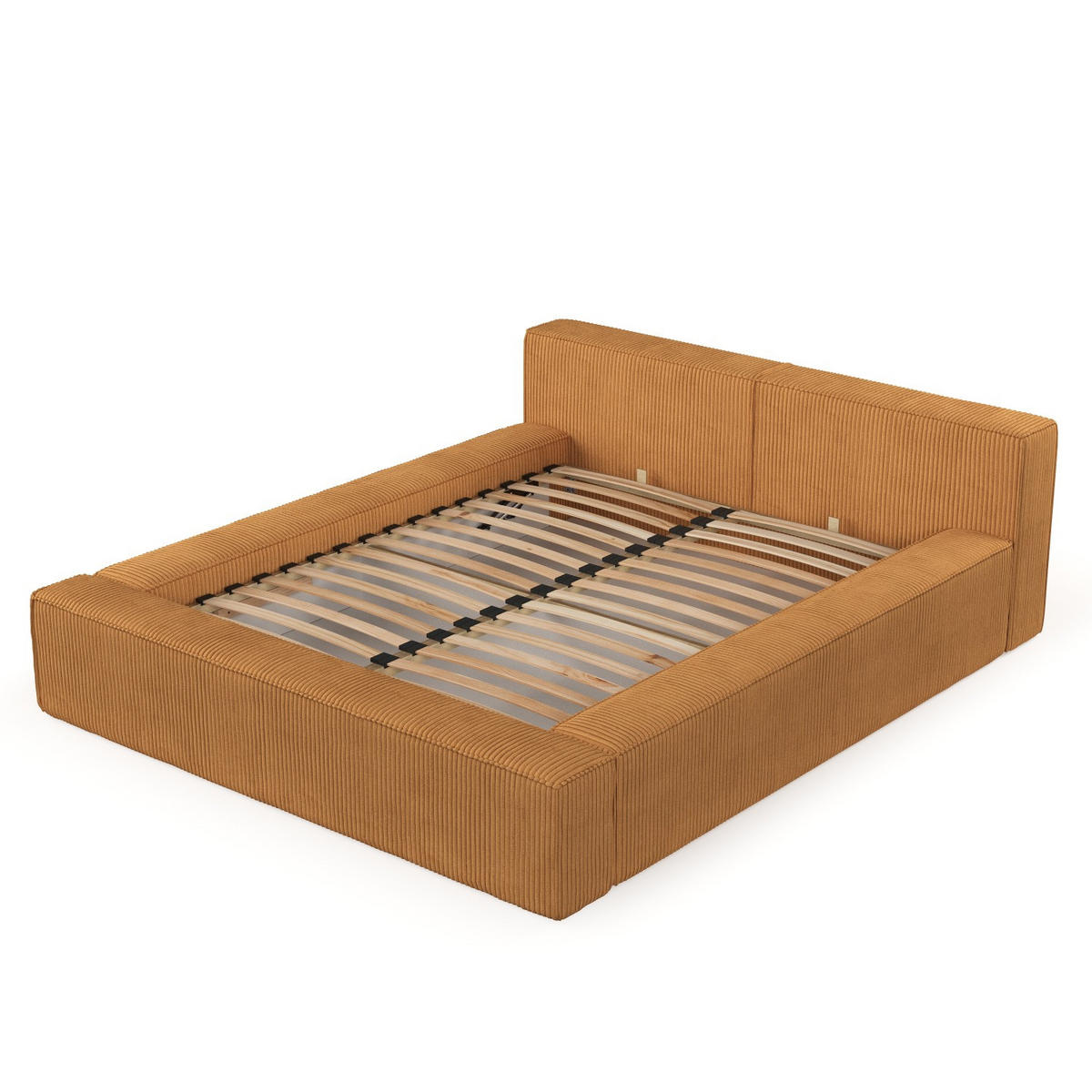 POLSTERBETT Casto mit Stauraum 140/200 cm Honiggelb im Poso Stoff - Schwarz/Naturfarben, Holz/Holzwerkstoff (140/200cm) - AltaBeds