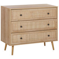 KOMMODE 3 Schubladen Rattan heller Holzfarbton Ponca - Hellbraun/Schwarz, Holzwerkstoff (90/79/40cm) - Beliani