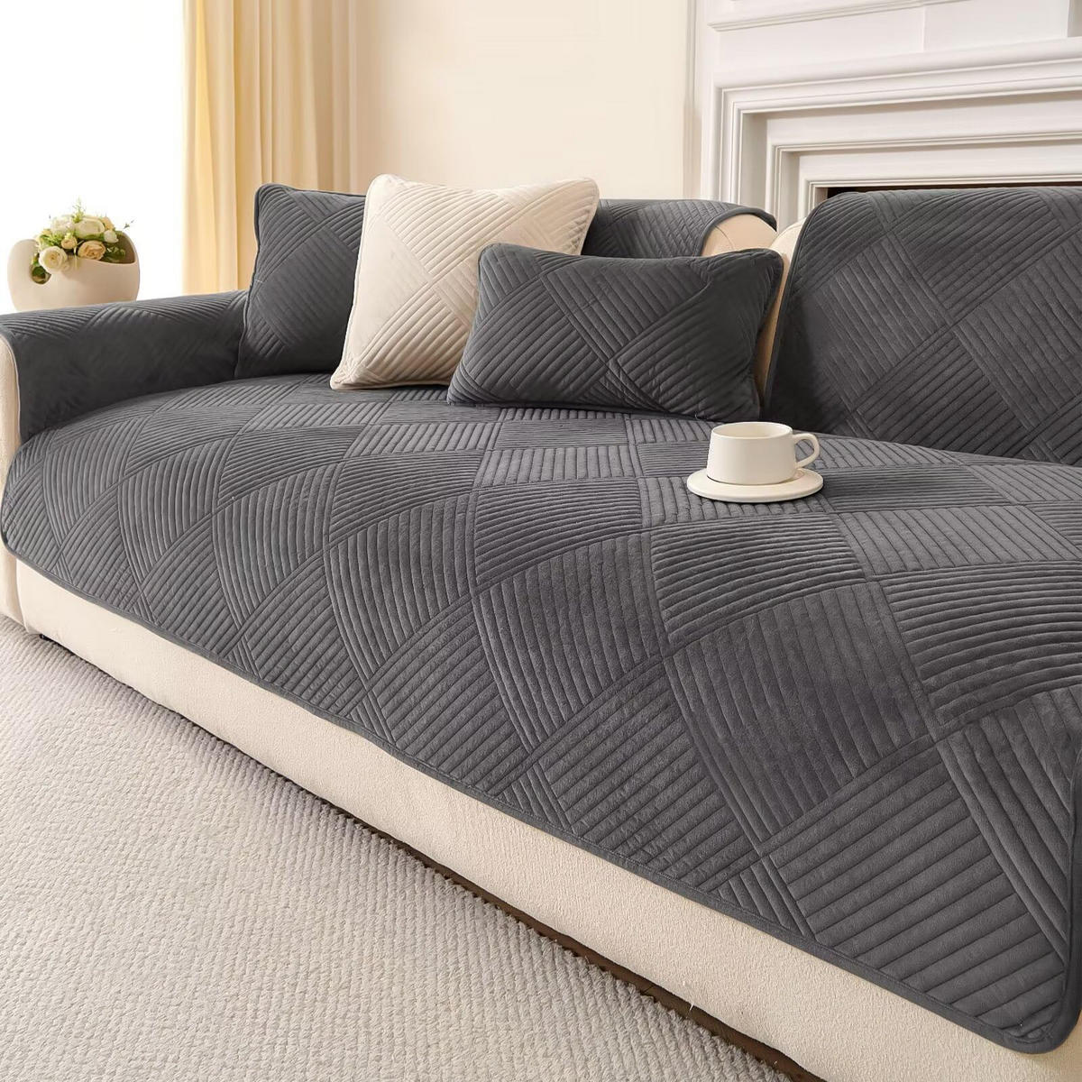 SOFADECKE Neue Universelle rutschfeste Dunkelgrau 1 Stück - Dunkelgrau, Textil (70/70cm) - Kaket