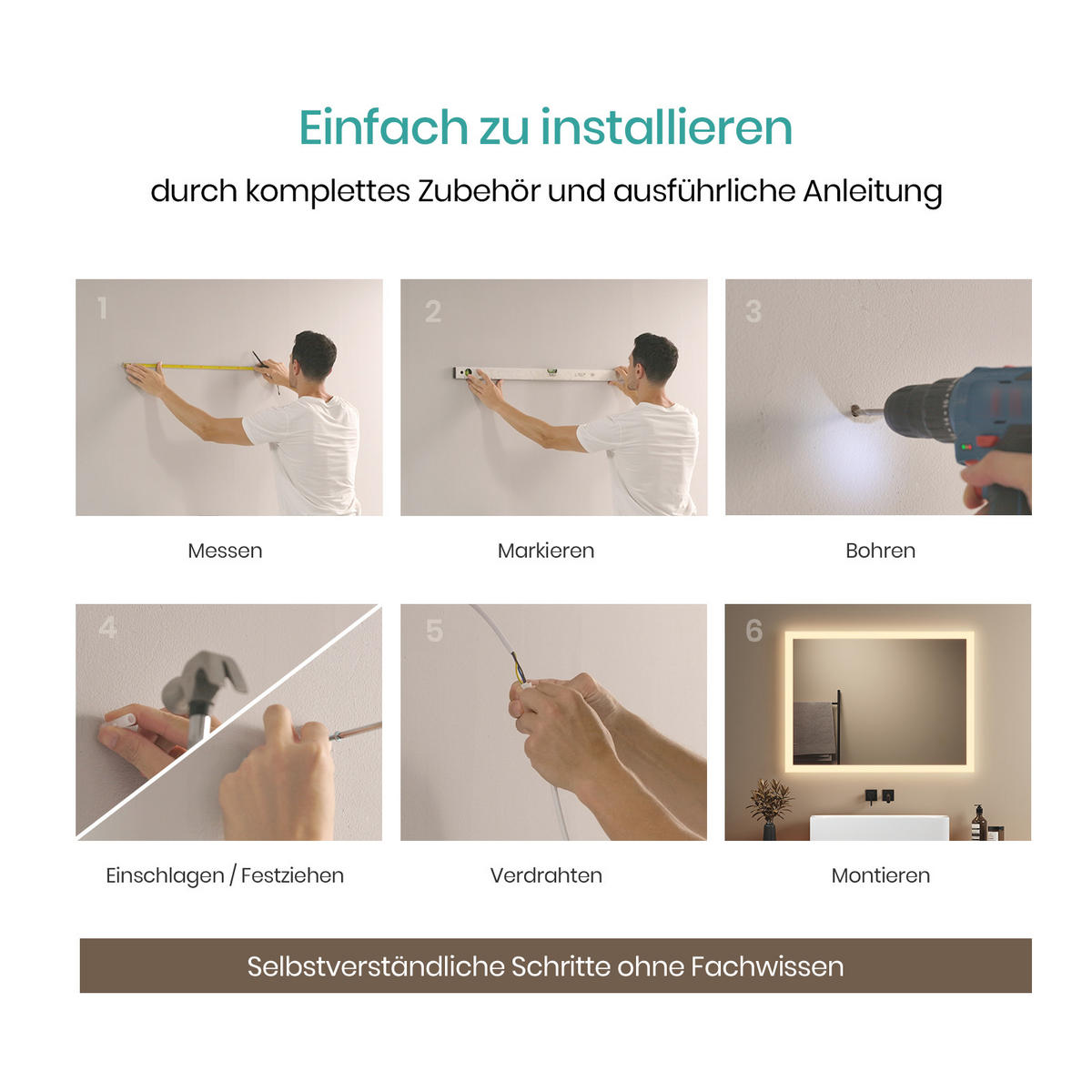 BADSPIEGEL mit Umweltfreundlicher Silberspiegel Beleuchtung 70/50/3,5 cm - Weiß, Glas (50/3.5/70cm) - EMKE