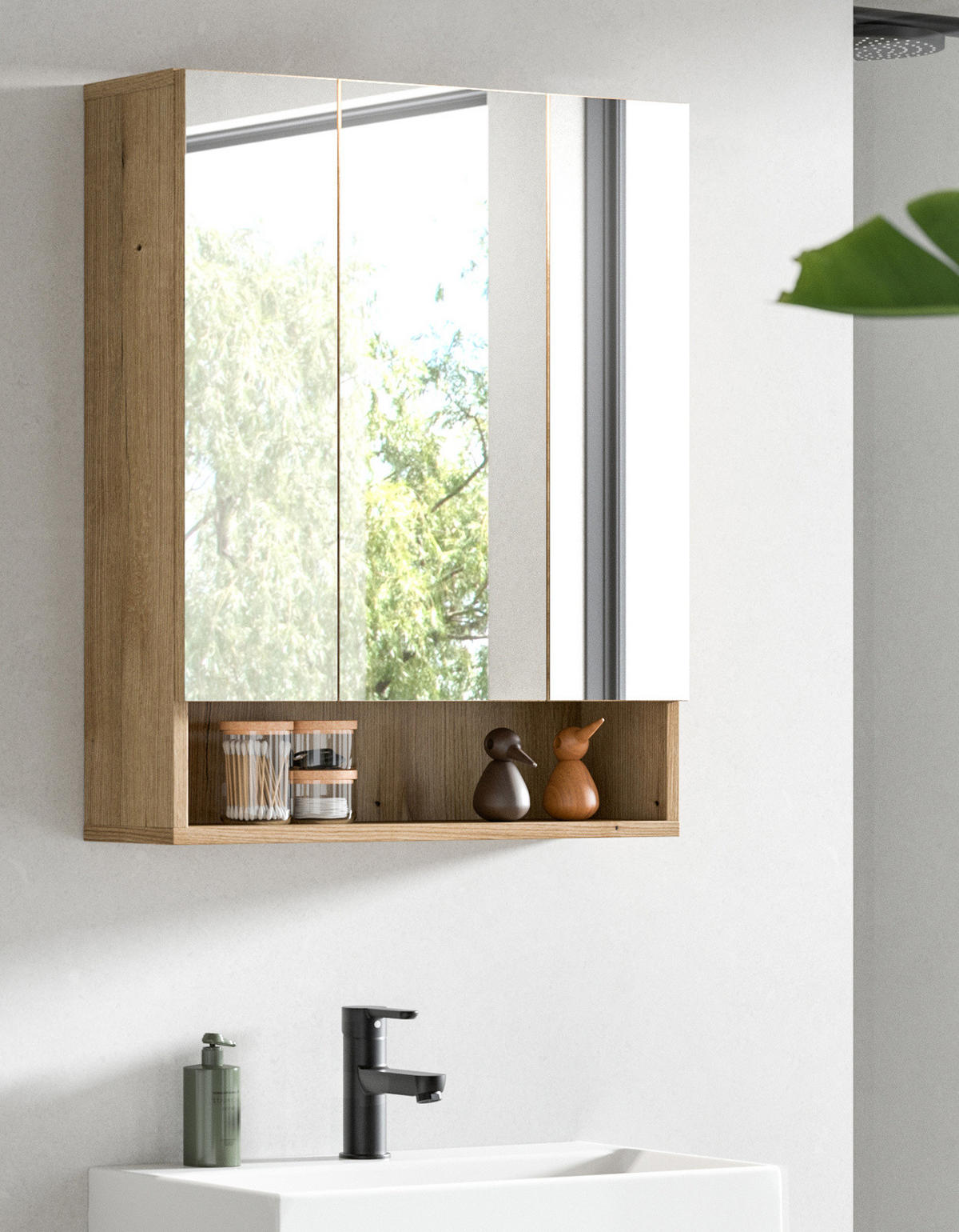 SPIEGELSCHRANK Eiche Evoke 60 x 74 cm, Badezimmer Schrank 3-türig - Eichefarben, Glas/Holzwerkstoff (60/74/18cm) - Inn.Furn