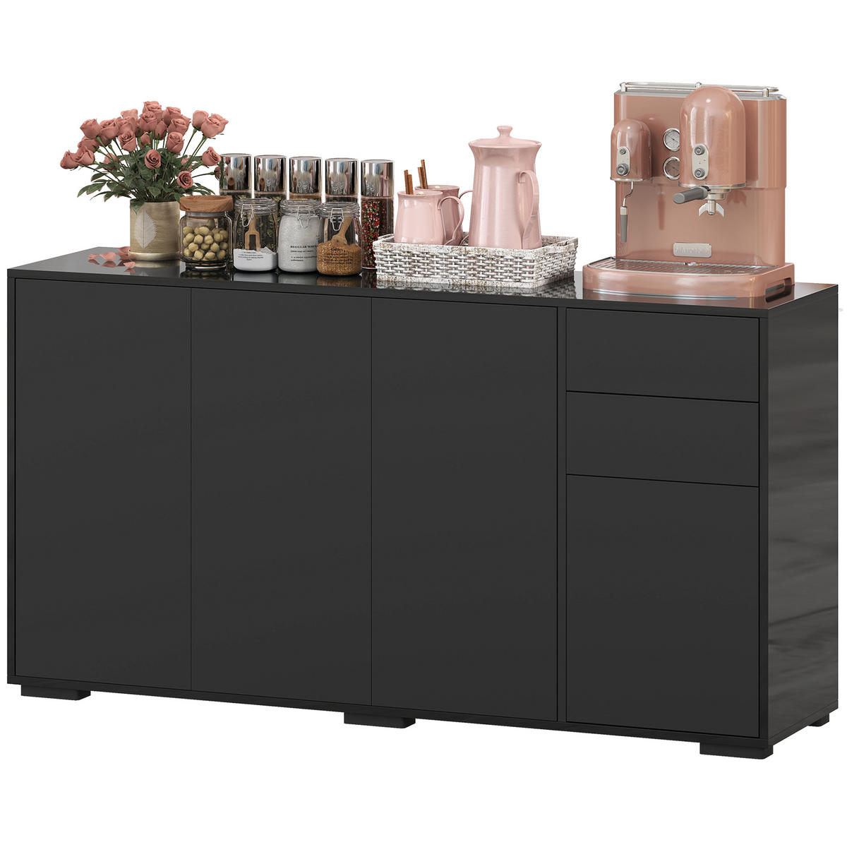 SIDEBOARD Schwarz 140/36/74 cm - Schwarz, Holzwerkstoff (36/74/140cm) - PANGIVO