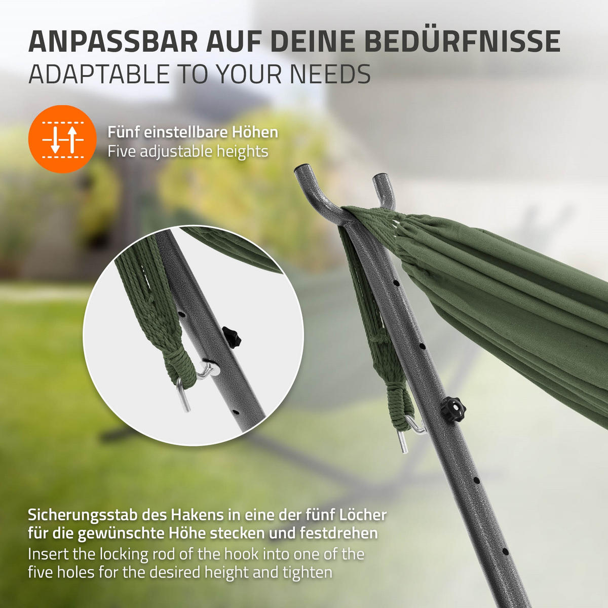HÄNGEMATTE khaki - Grün, Metall (99/98/255cm) - ML-DESIGN