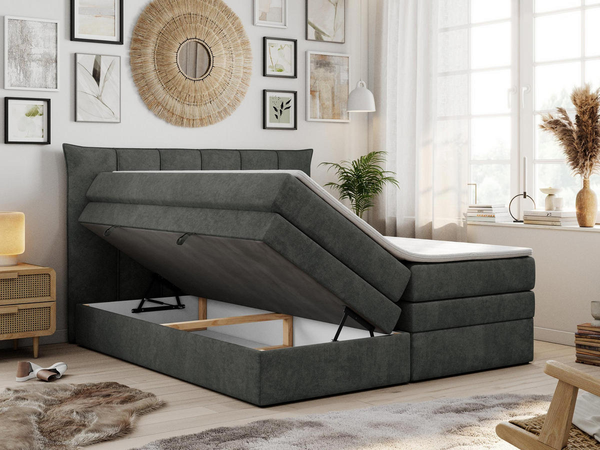 BOXSPRINGBETT PREMIUM 10 KING 180/200 Dunkelgrau Struktur - H3 - Dunkelgrau, Holz/Textil (180/200cm) - MKS