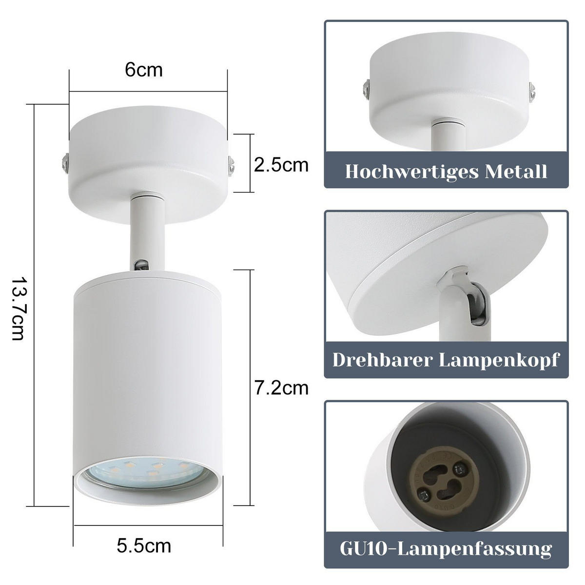 STRAHLER Freiheit 1-flammig 6/6/14 cm - Weiß, Metall (6/6/14cm) - Nettlife