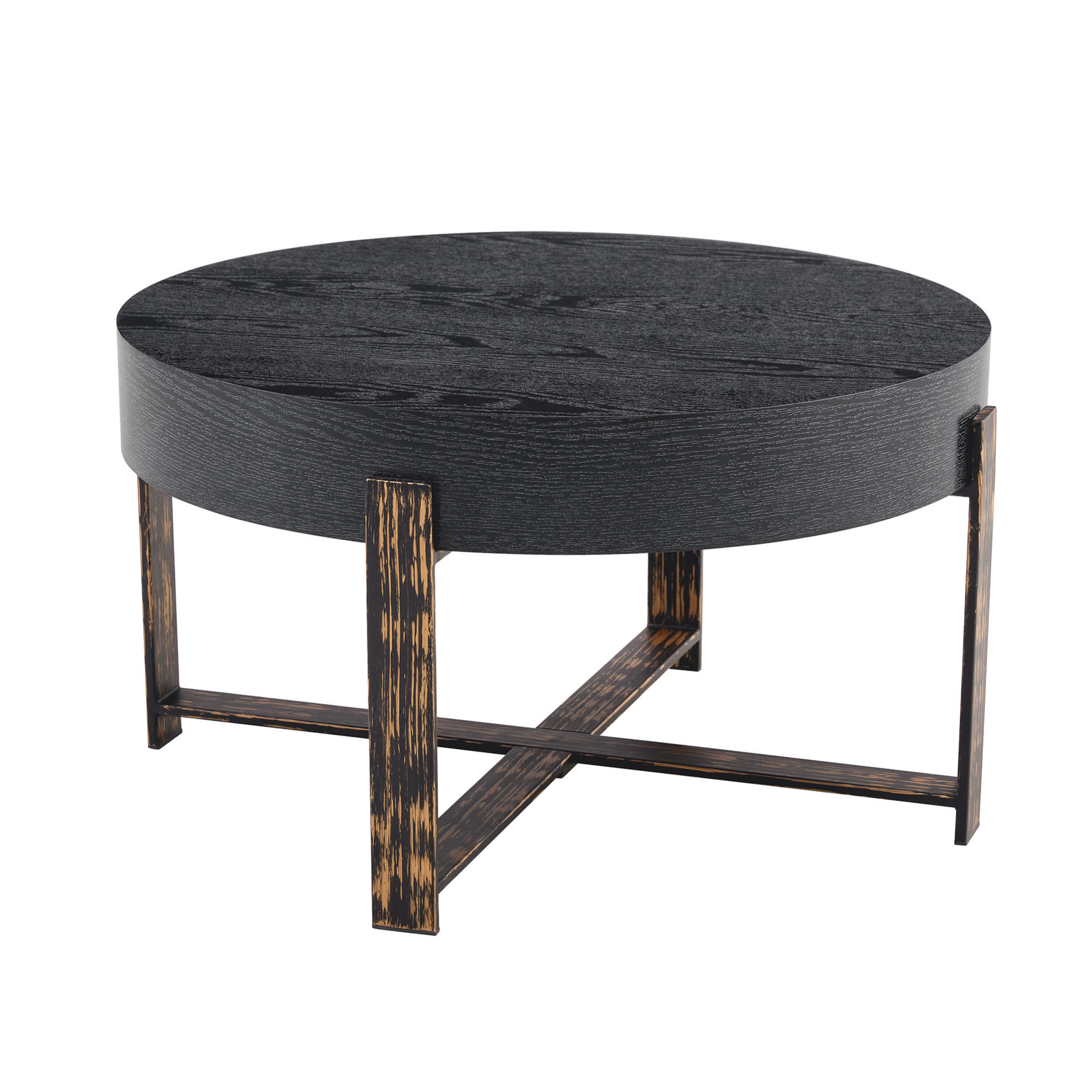 BEISTELLTISCH aus MDF und Metall 68x68x39 cm Schwarz mit Kreuzgestell und rutschfesten Füßen - Schwarz, Holzwerkstoff (68/68/39cm) - Modfu