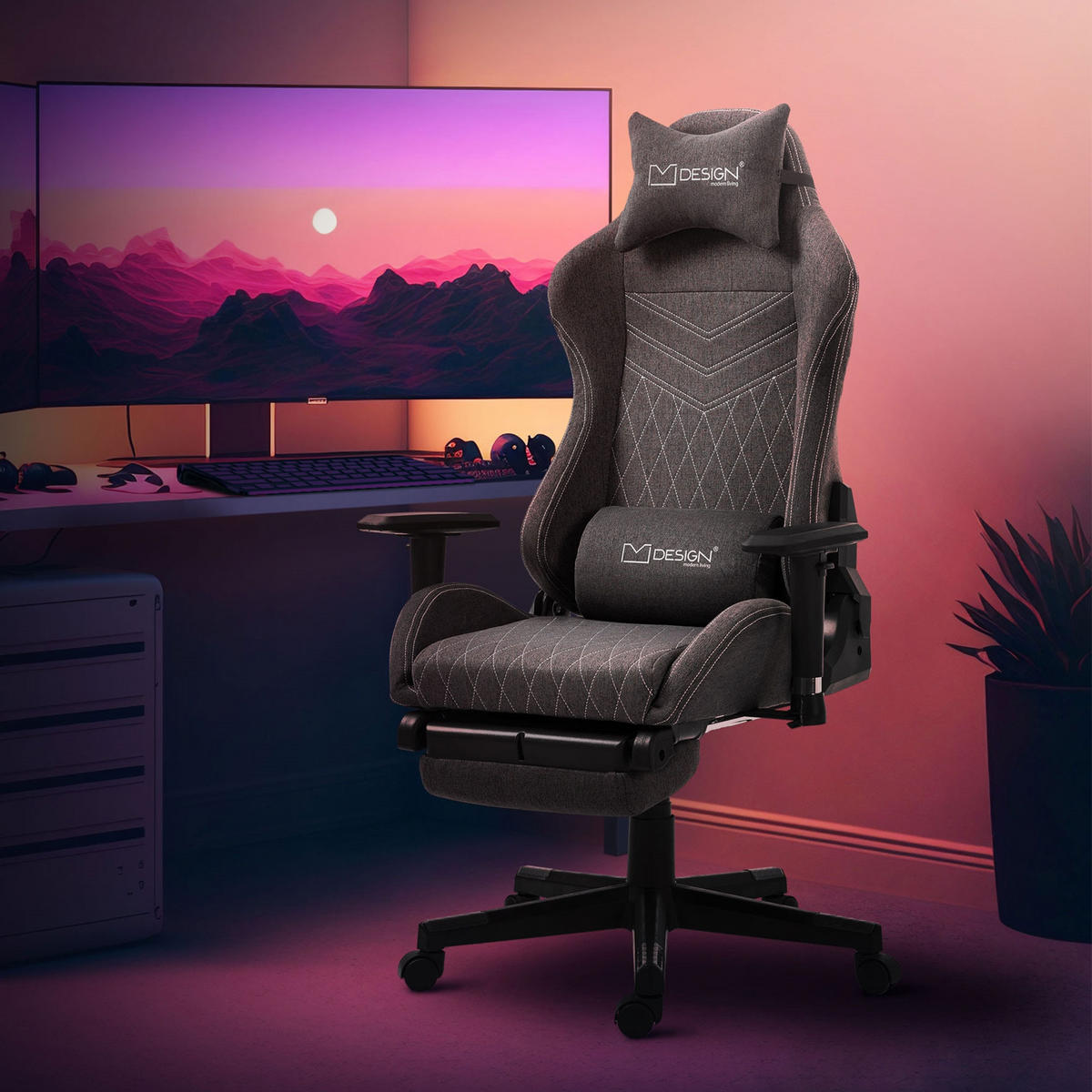 GAMING-STUHL grau/weiß - Dunkelgrau, Metall (70/131/72cm) - ML-DESIGN