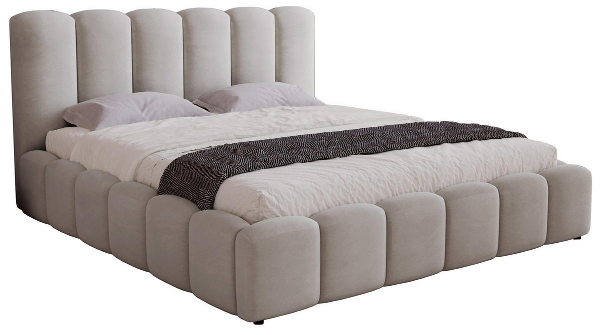 POLSTERBETT 200x200 cm Florent, Bettkasten, Samt, Hellgrau - Hellgrau, Holz/Textil (200/200cm) - Emporius