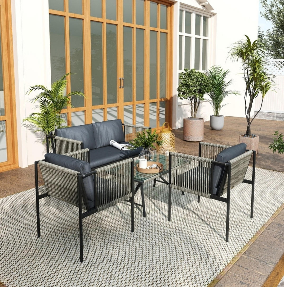 LOUNGEGARNITUR 116/65/68 cm Grau aus Rattan 4er Set - Grau, Naturmaterialien - OKMYHOME