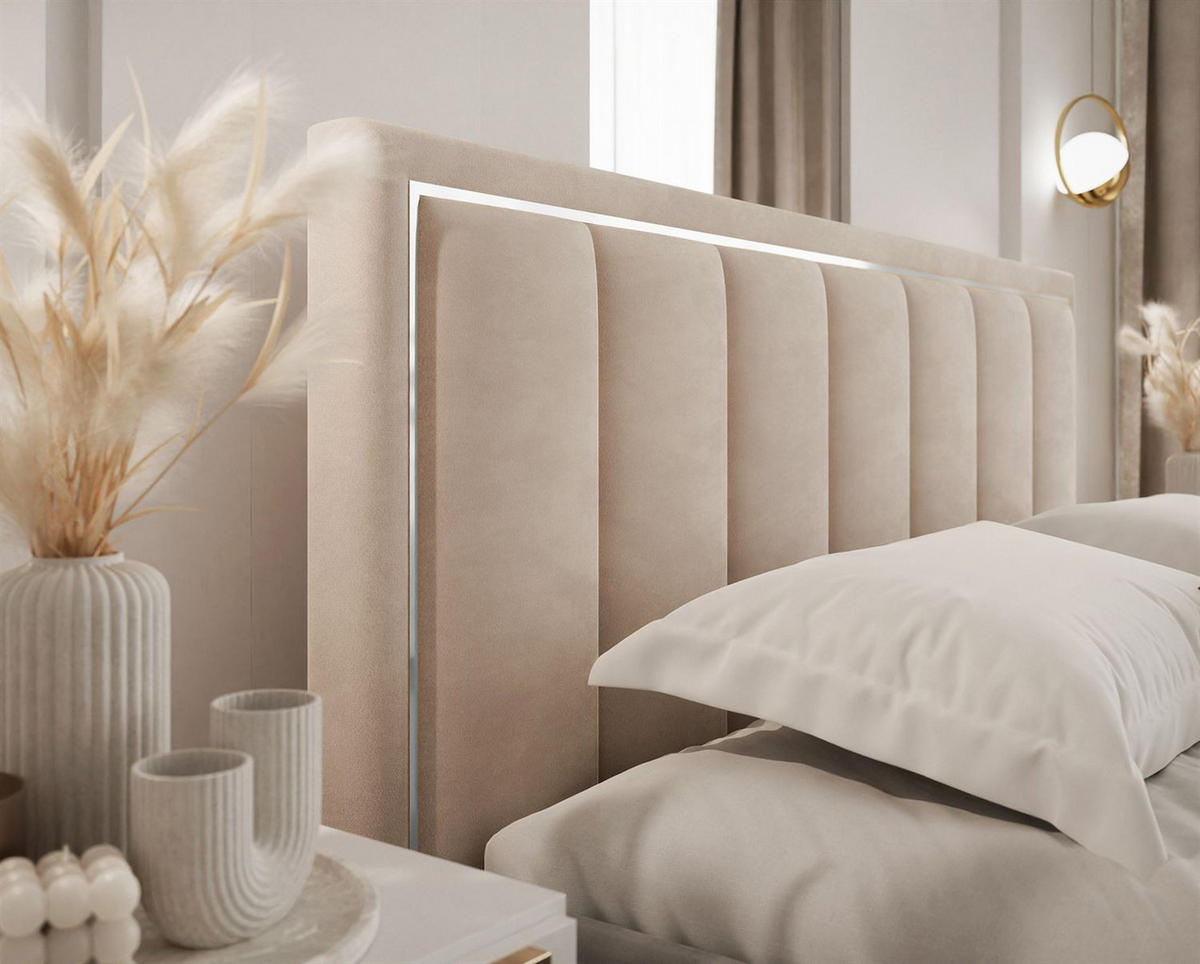 POLSTERBETT AURELIA SILVER mit Stauraum und Metallrahmen 160x200 Jasmine 22 - Creme, Textil (160/200cm) - Lookway