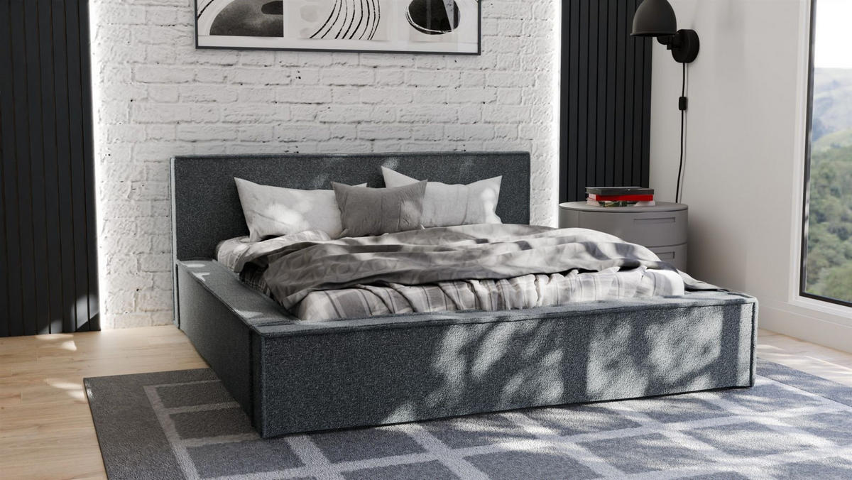 POLSTERBETT Aldana Komplettset - Dunkelgrau, Holzwerkstoff/Textil (140/200cm) - Fun Möbel