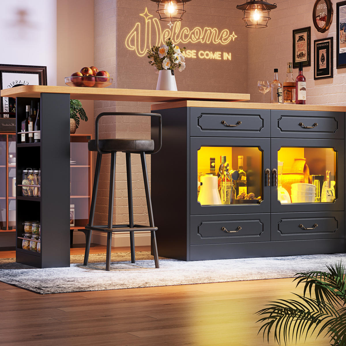 BARTISCH ausziehbar mit Stauraum 135-203 x 39 x 92,8 cm Schwarz - Schwarz, Holzwerkstoff (39/92.8/203cm) - Meubliv