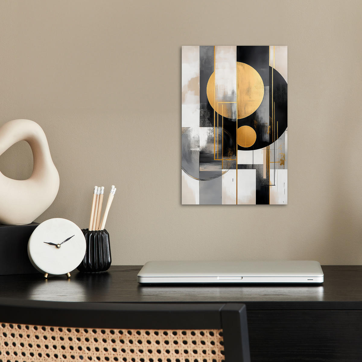 POSTER Abstrakt - Gold - Silber - Formen - Ästhetisch - Modern 20x30 cm - Goldfarben, Papier (20/30/0.1cm) - MuchoWow