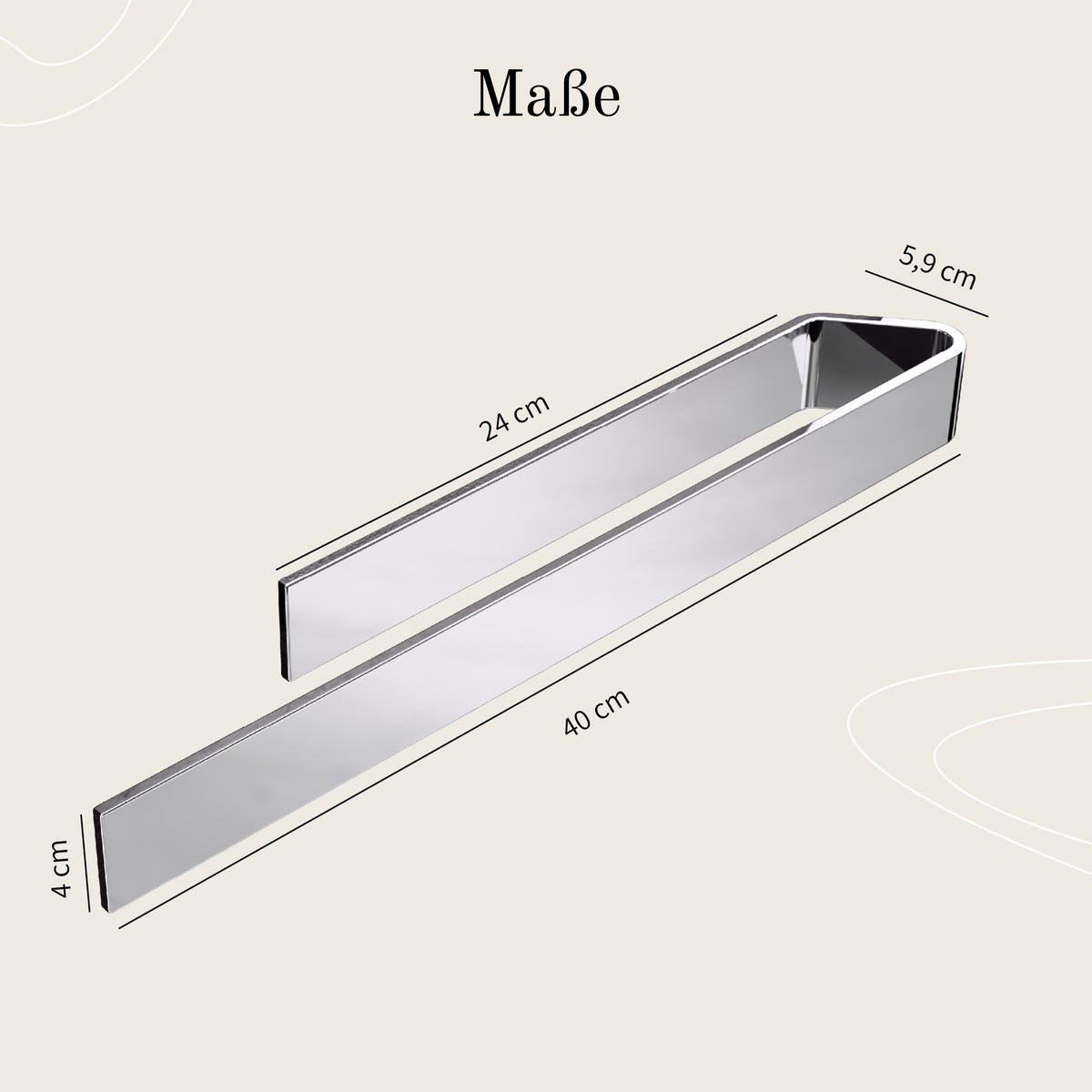 HANDTUCHHALTER OHNE BOHREN 40 cm Chrom - Chromfarben, Metall (40/4/6cm) - Designfabrik Hamburg