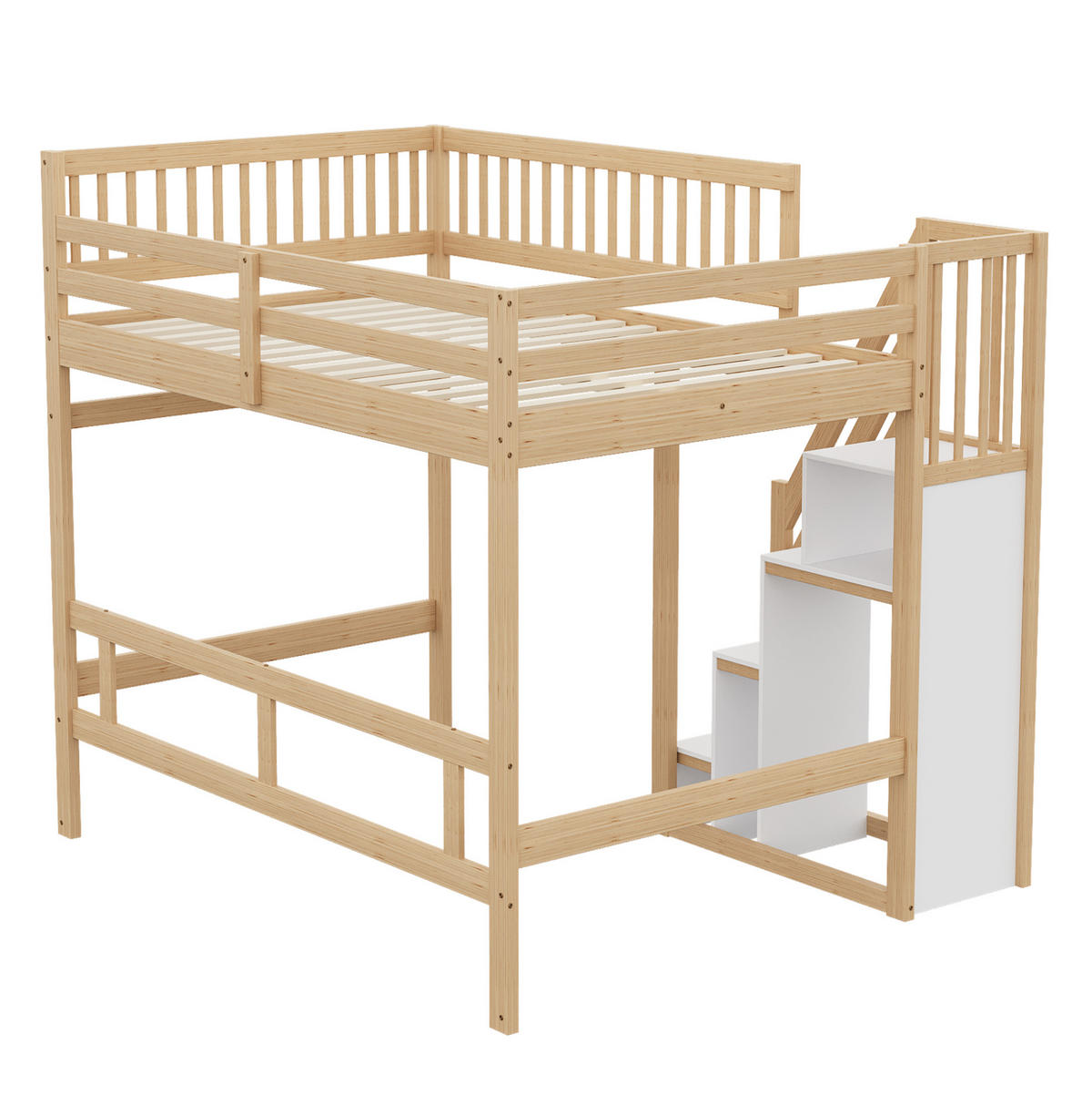 HOCHBETT aus Kiefernholz 140x200 cm Natur mit Stauraumtreppe - Naturfarben, Holz (140/200cm) - IVMEU
