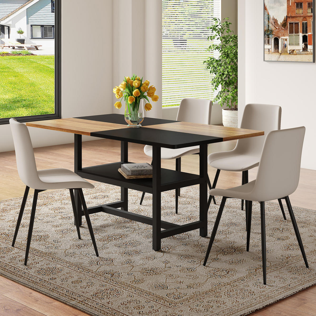 ESSGRUPPE DE-39360 5-teilig, mit Ablagefach und 4 PU-Sesseln Warmgrau - Grau, Holzwerkstoff (160/76/90cm) - ComfortXL
