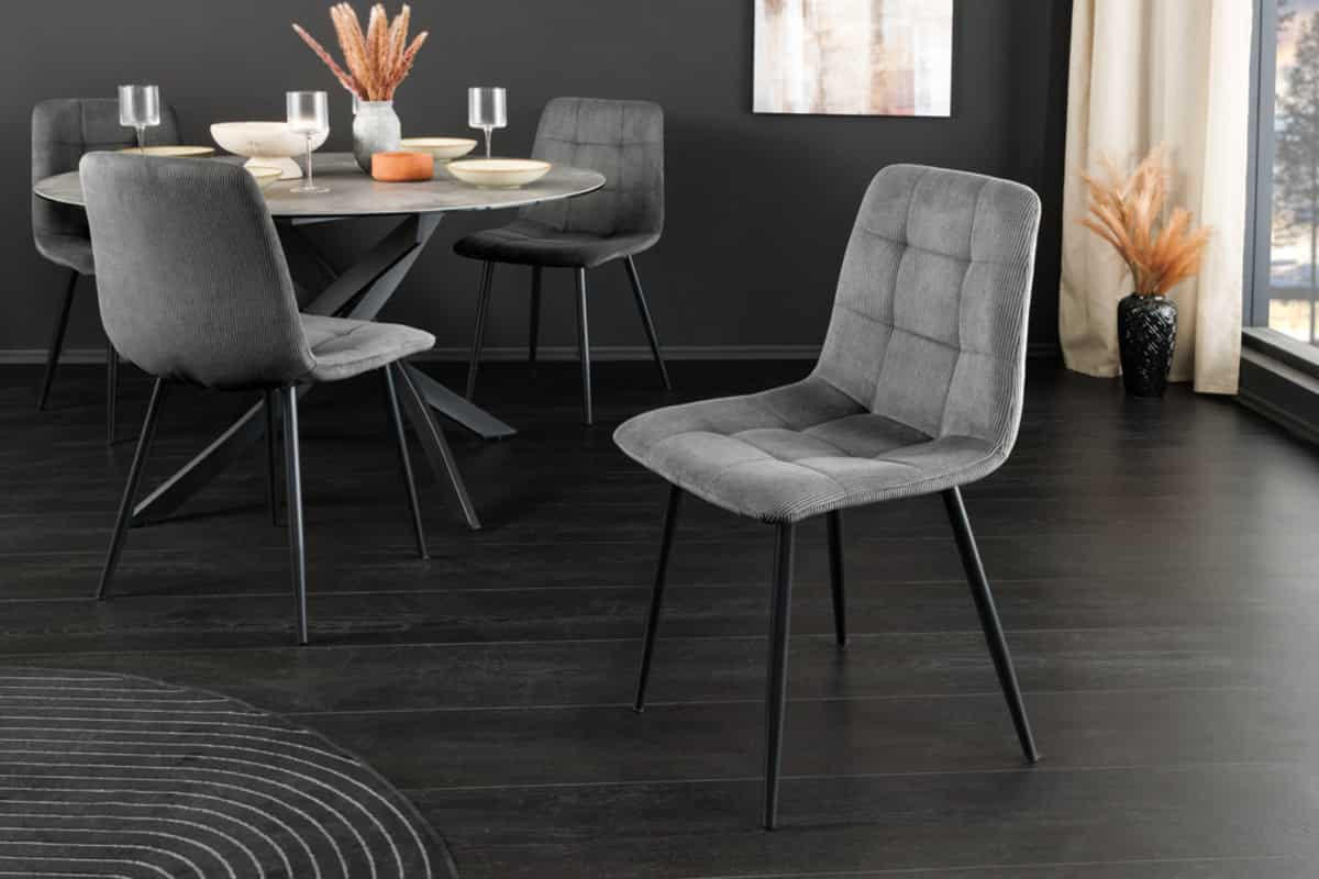 STUHL TRES CHIC Cord Grau 90 cm - Schwarz/Grau, Textil/Metall (54/88/44cm) - riess-ambiente