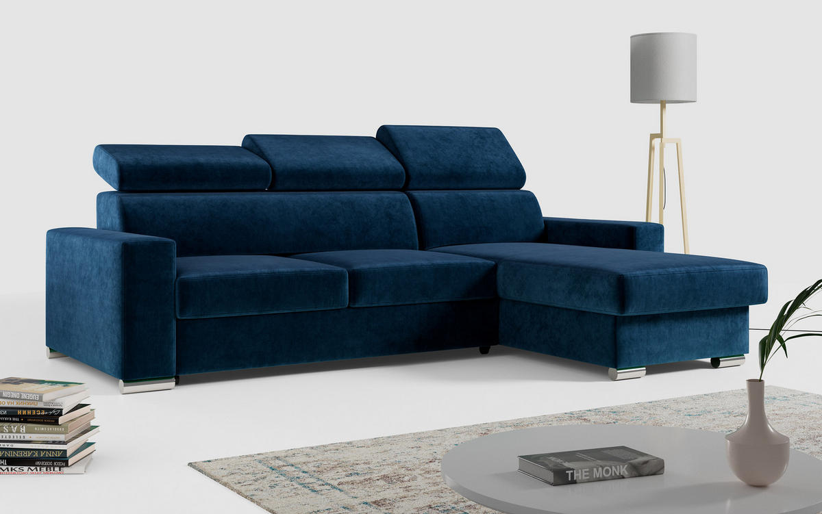 ECKSOFA FOX-L Dunkelblau - Silberfarben/Dunkelblau, Kunststoff/Textil (242/168cm) - MKS