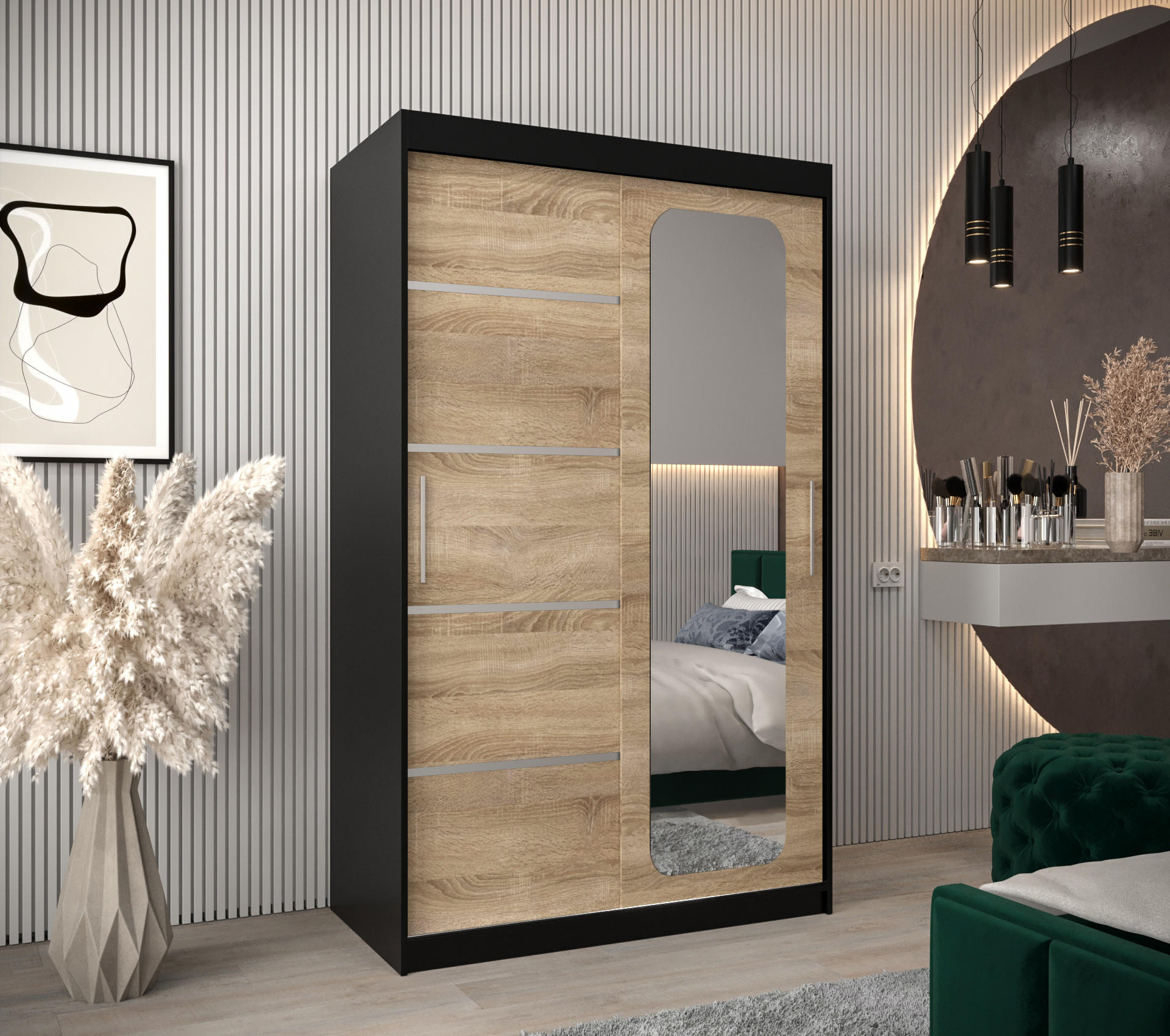 SCHWEBETÜRENSCHRANK 200/120/62 2-türig - Silberfarben/Schwarz, Holz/Kunststoff (120/200/62cm) - Abiks Möbel