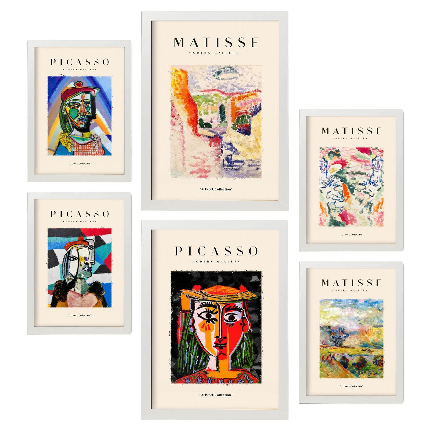 POSTER Set Mit 6 Von Picasso Und Matisse Letztes Jahrhundert Drucke Des Fauvismus Und Surrealismus Für Innenarchitektur A3 & A4 Weißer Rahmen - Weiß, Papier (29/3cm) - Nacnic